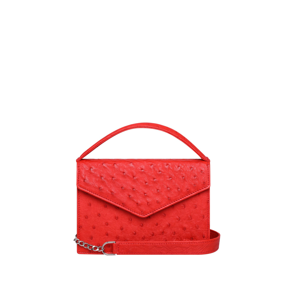 Kleine Henkeltasche aus Straußenleder in rot